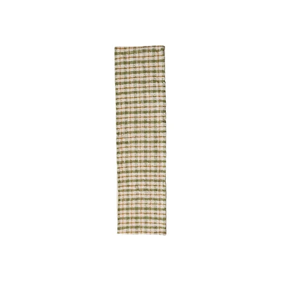 Hello Honey 108" x 14" Cream, Green & Yellow Plaid Woven Cotton Table Runner