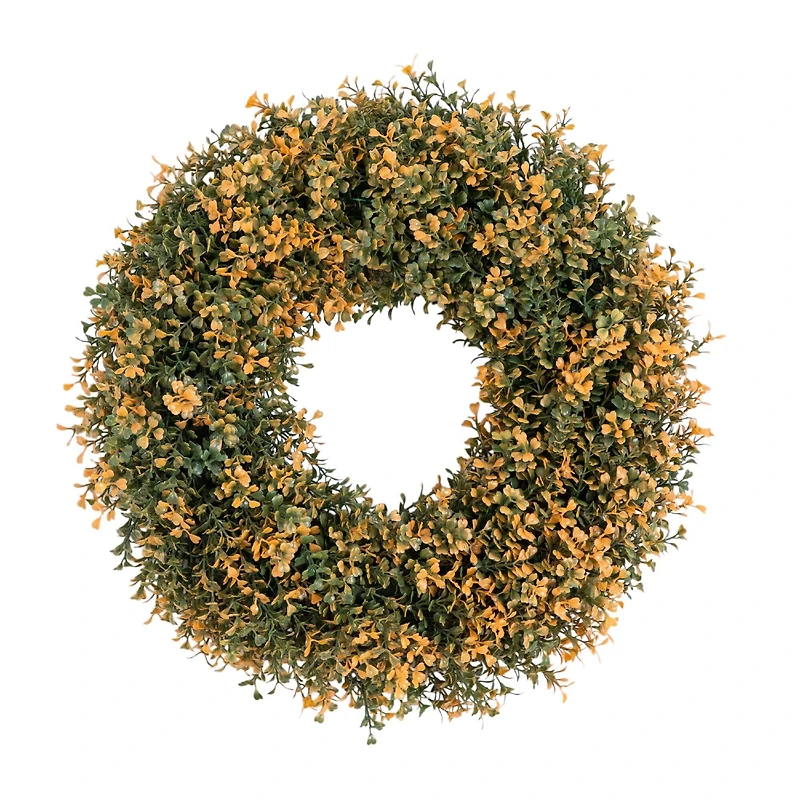 18in. Pre-Lit Autumn Boxwood Artificial Fall Wreath with 25 Warm White LED Lights