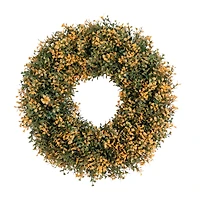 18in. Pre-Lit Autumn Boxwood Artificial Fall Wreath with 25 Warm White LED Lights