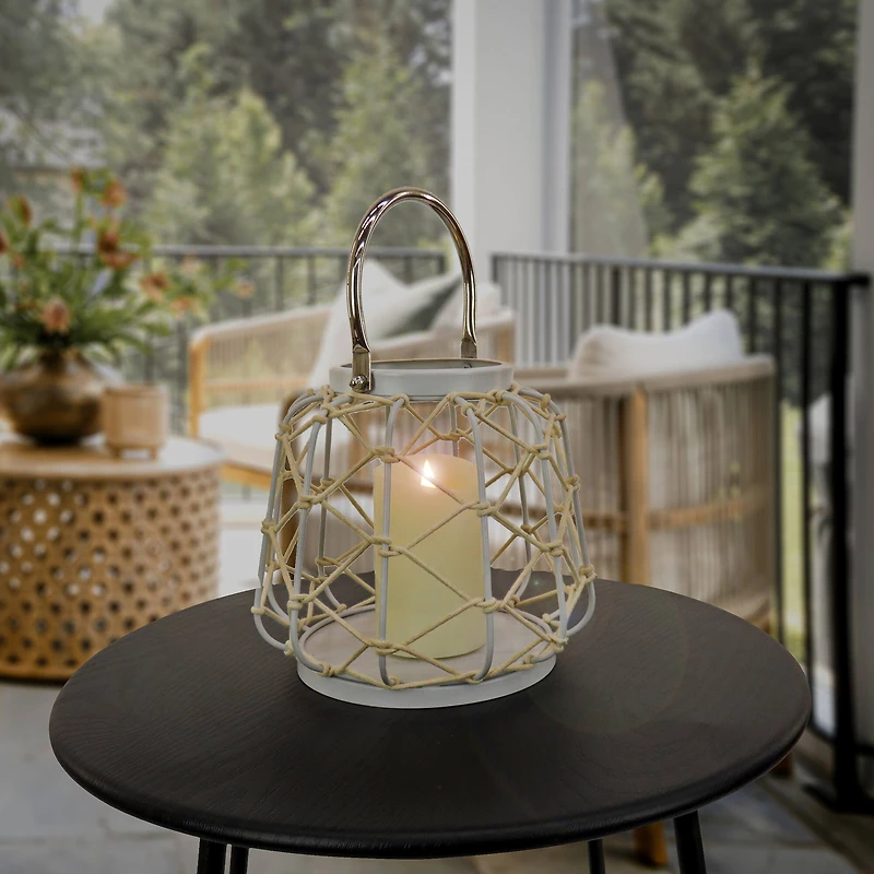 Glacier Gray Candle Lantern with Rope Weave
