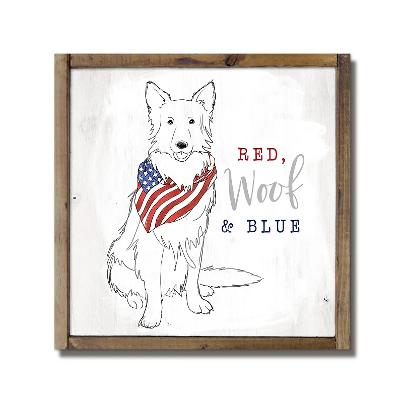 Red, Woof & Blue Framed Wood Plaque