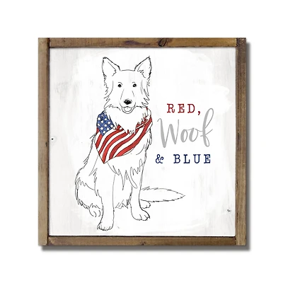 Red, Woof & Blue Framed Wood Plaque