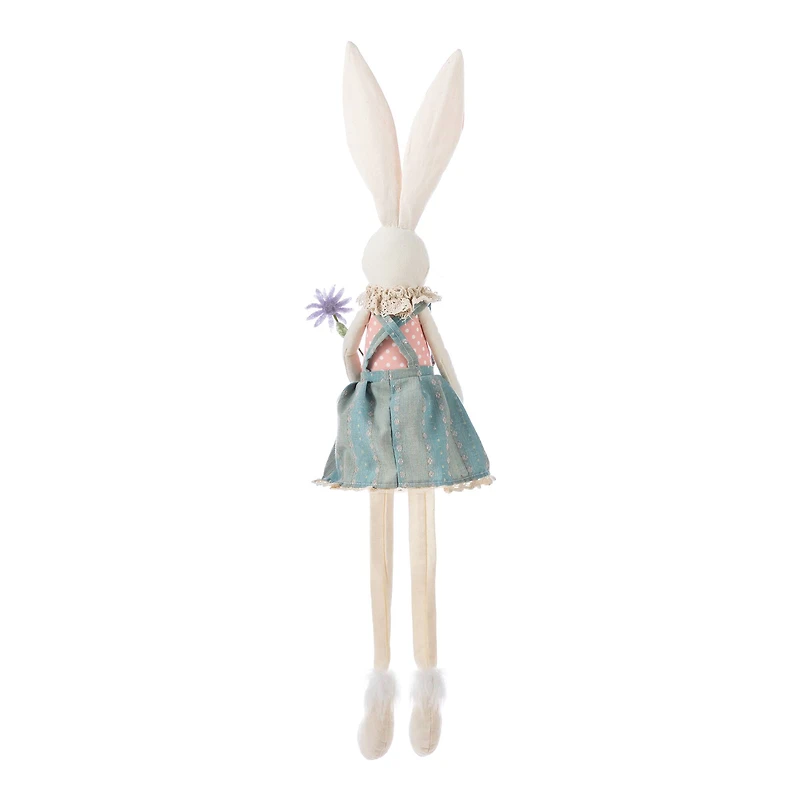 Glitzhome® 29.5" Easter Fabric Girl Bunny with Dangling Legs Figurine
