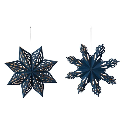 Hello Honey® 7" Navy & Gold Flocked Paper Snowflake Ornament Set