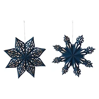 Hello Honey® 7" Navy & Gold Flocked Paper Snowflake Ornament Set