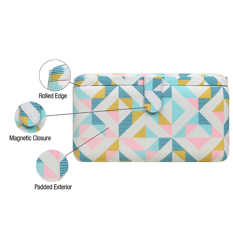 SINGER® Large Abstract Geo Print Sewing Basket with Matching Pouch Sew Kit