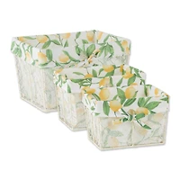 DII® Antique White Chicken Wire Baskets with Lemon Print Liners Set