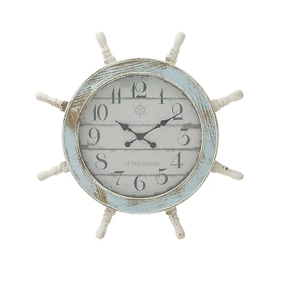Blue Coastal Wood Wall Clock