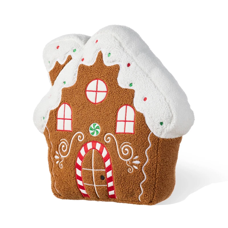 Glitzhome® 17"H Christmas Gingerbread House Shaped Pillow