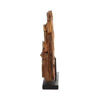 16" Brown Teak Wood Natural Abstract Sculpture