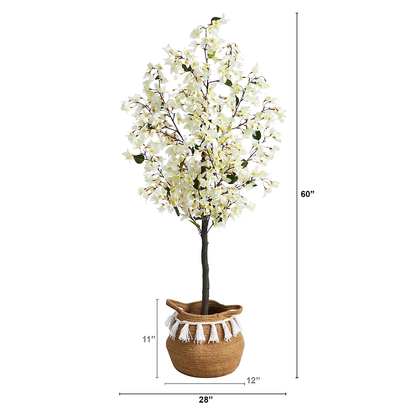 5ft. Artificial White Bougainvillea Tree with Basket