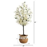 5ft. Artificial White Bougainvillea Tree with Basket