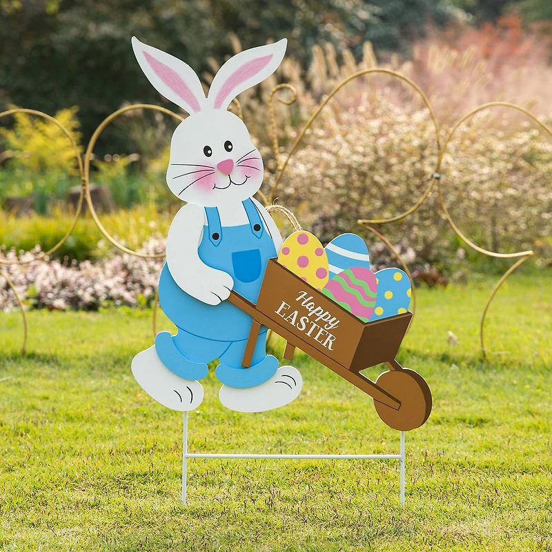 Glitzhome® 30.5" Easter Bunny Cart Wooden Décor