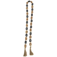 80" Handmade Mango Wood Round Double Layered Carved Bead Garland with Tassels