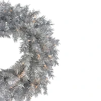 24" Pre-Lit Silver Tinsel Artificial Christmas Wreath