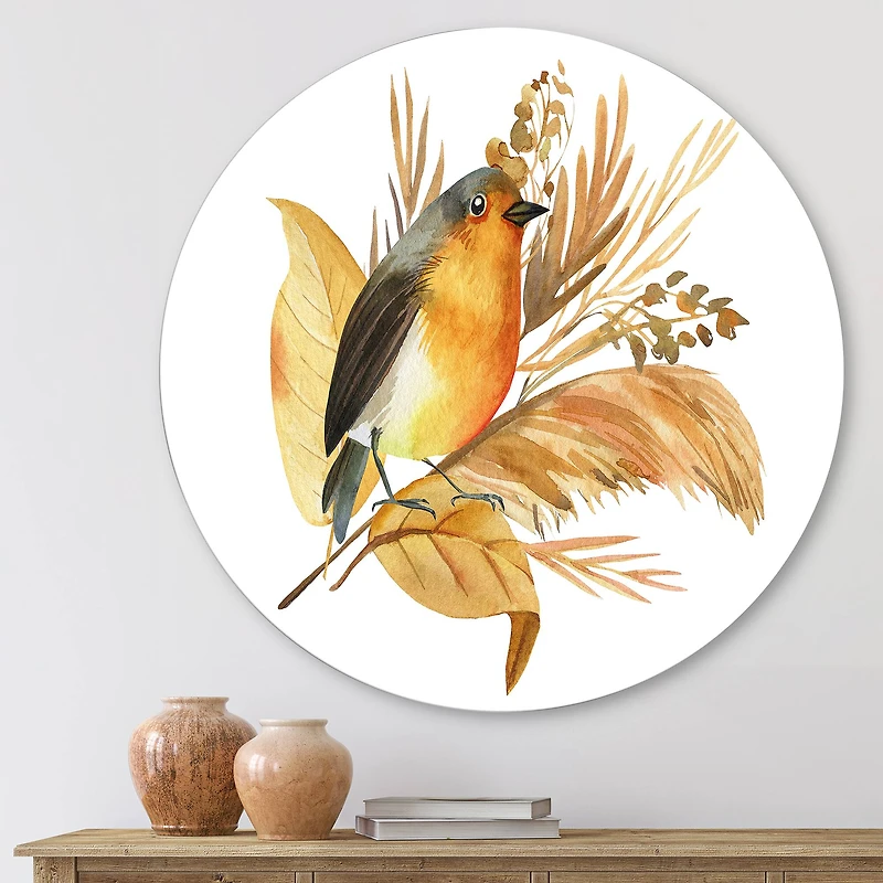 Designart - Robin Bird and Autumn Flowers