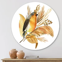 Designart - Robin Bird and Autumn Flowers
