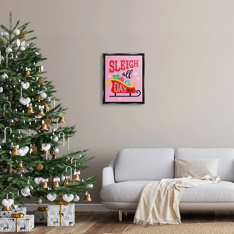 Stupell Industries Sleigh All Day Bold Gift Sled Framed Floater Canvas Wall Art