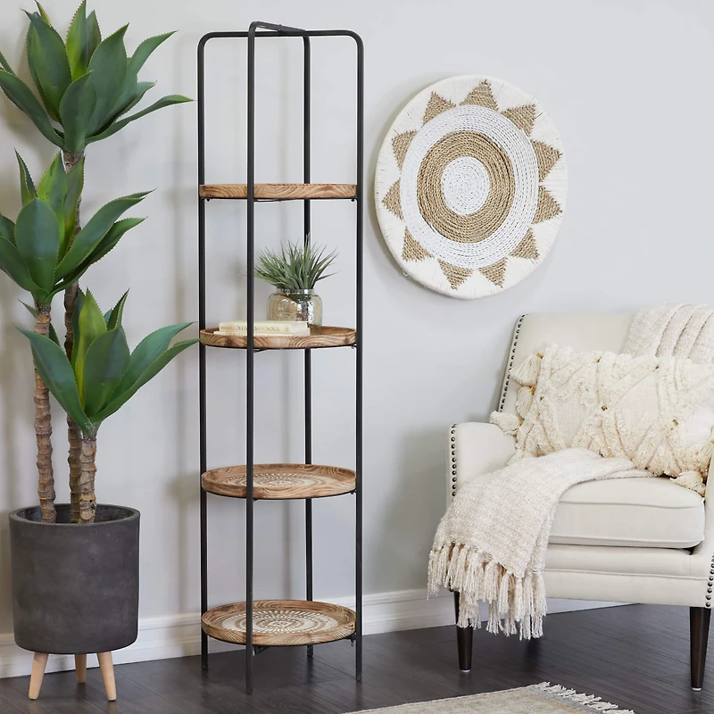 Brown Wood Traditional Shelving Unit 64" x 17" x 17"