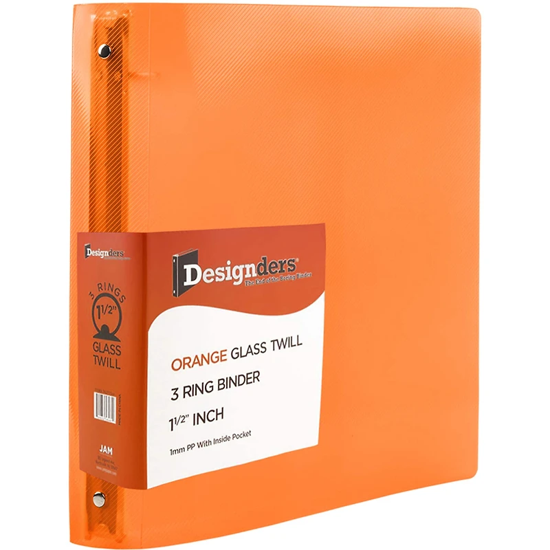 JAM Paper 1.5" Orange Plastic 3-Ring Binders, 2ct.