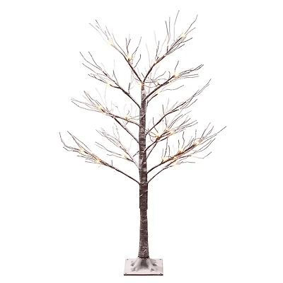 4ft. Pre-Lit Flocked Brown Artificial Twig Tree, White Lights