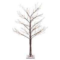 4ft. Pre-Lit Flocked Brown Artificial Twig Tree, White Lights