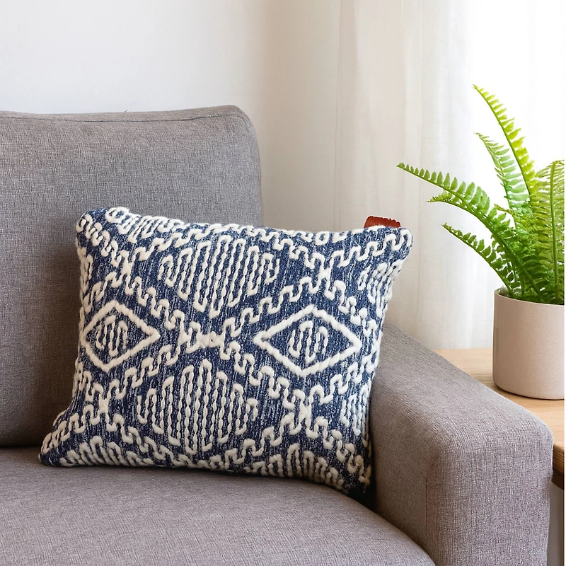 13" x 18" Navy & Ivory Diamond Handloom Throw Pillow by Ashland®