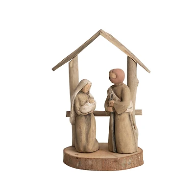 Hello Honey® 5" Natural Handmade Driftwood & Paper Mache Nativity with Wood Base