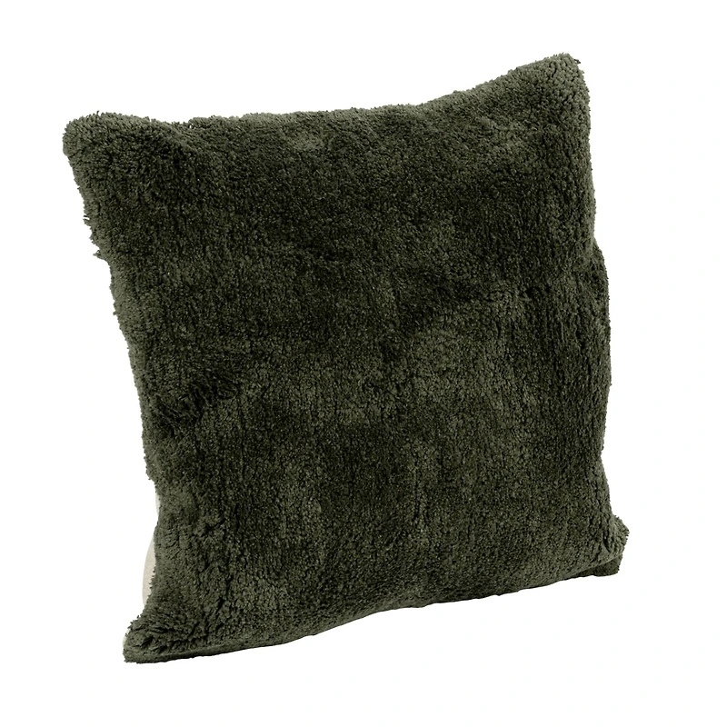 Hello Honey® Forest Green Cotton Tufted Pillow with Natural Chambray Back