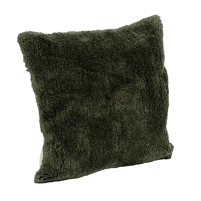 Hello Honey® Forest Green Cotton Tufted Pillow with Natural Chambray Back
