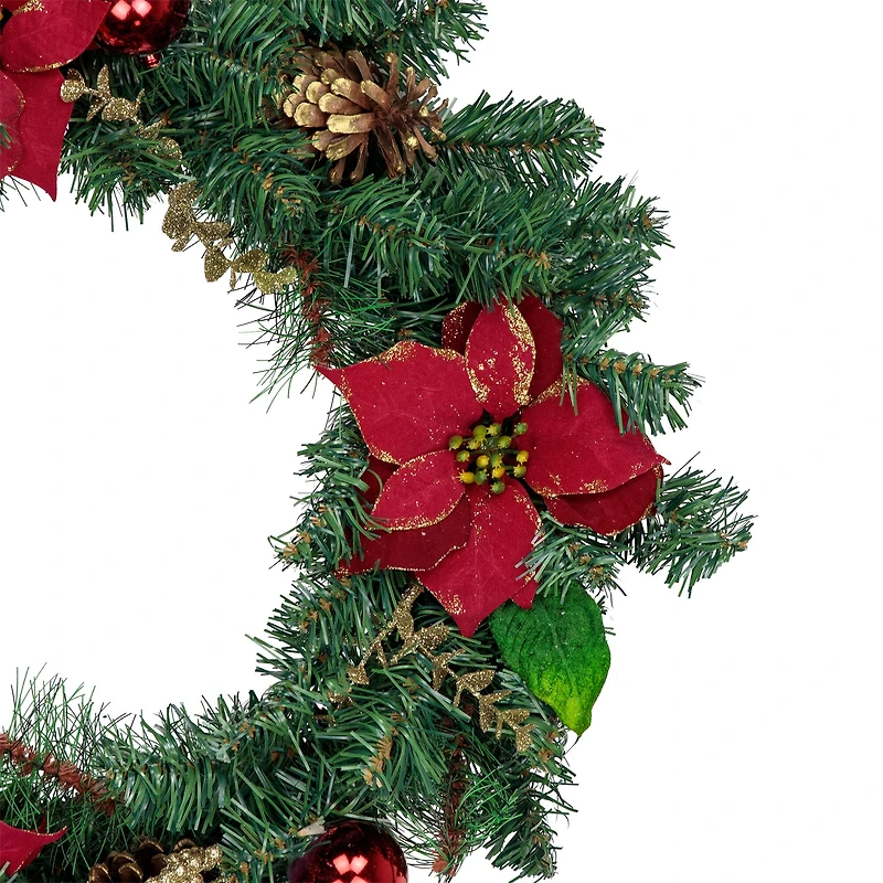 24" Poinsettias & Pinecones Artificial Wreath
