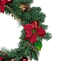 24" Poinsettias & Pinecones Artificial Wreath