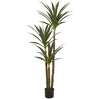 58" Green Faux Foliage Sisal Artificial Tree With Black Plastic Pot