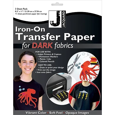 Jacquard Dark Fabric 8.5" x 11" Iron-On Transfer Paper, 3 Sheets