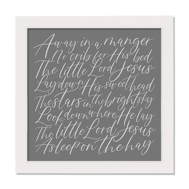 Away in a Manger White Framed Canvas Wall Art