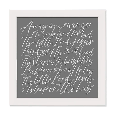 Away in a Manger White Framed Canvas Wall Art