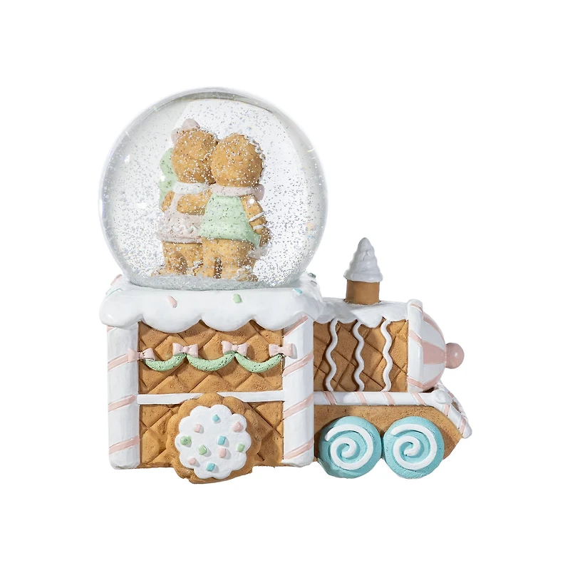 Glitzhome® 100mm Christmas Resin Musical Snowflakes Ginginerbread Family Train Waterglobe