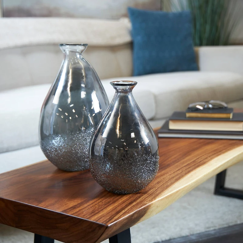 Gray Glass Textured Teardrop Vase Set