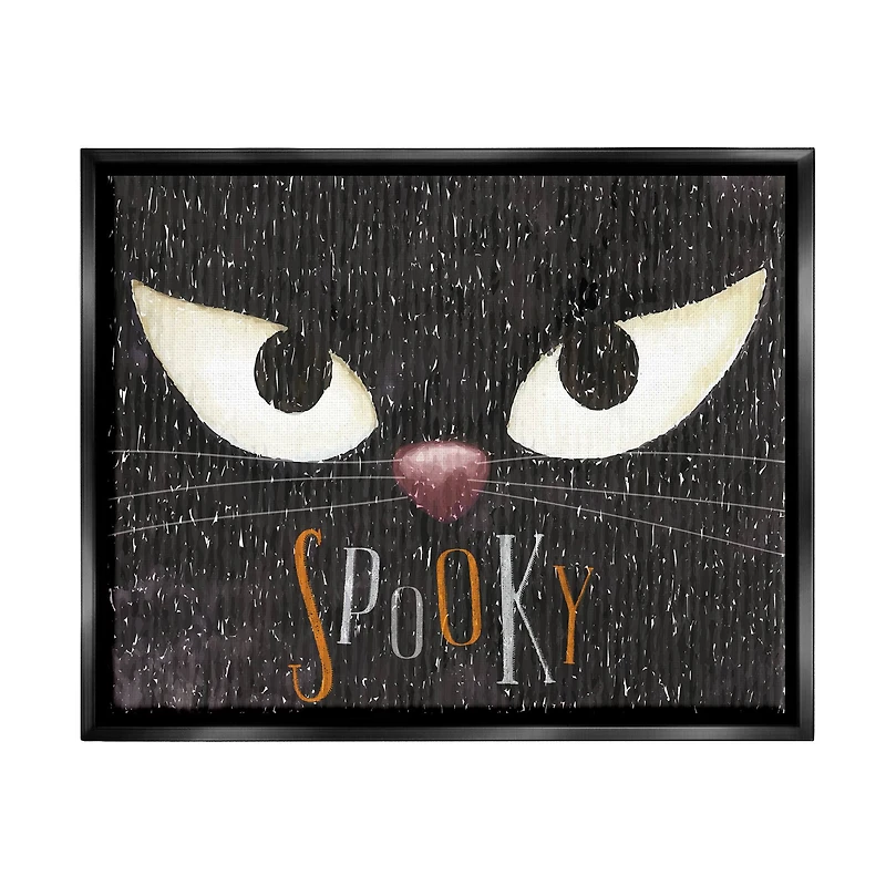 Stupell Industries Spooky Halloween Black Cat Eyes Framed Floater Canvas Wall Art