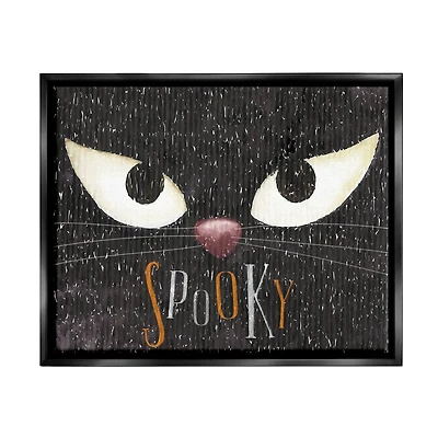 Stupell Industries Spooky Halloween Black Cat Eyes Framed Floater Canvas Wall Art