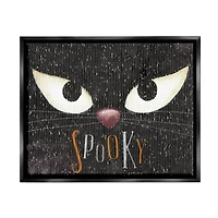 Stupell Industries Spooky Halloween Black Cat Eyes Framed Floater Canvas Wall Art