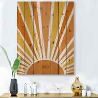 Designart - Minimalist Bright Shining Orange Sun Rays II - Modern Print on Natural Pine Wood