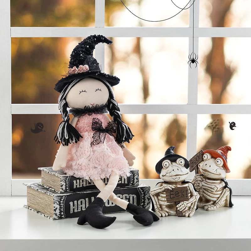 Glitzhome® 29"H Halloween Pink Fabric Dressed Witch Sitter