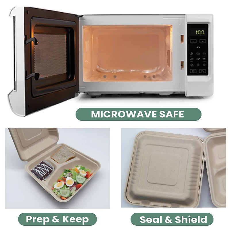 9" Natural Beige Single-Compartment Hinged Compostable Take Out Containers, 200ct.