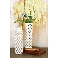12" White Stoneware Modern Vase Set
