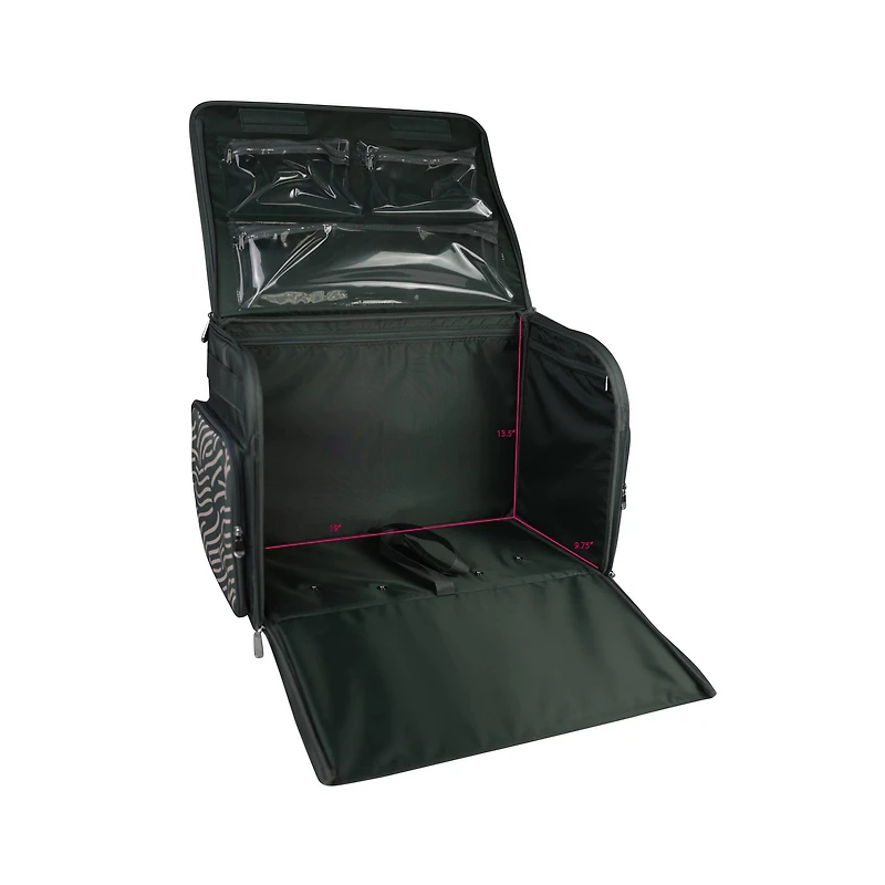 Everything Mary Gray & Pink Abstract 4 Wheel Collapsible Deluxe Sewing Machine Storage Case