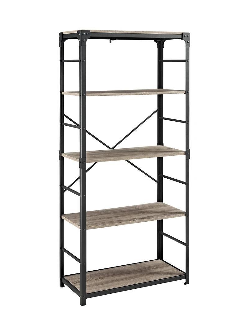 Walker Edison 64" Driftwood Angle Iron Industrial Bookcase