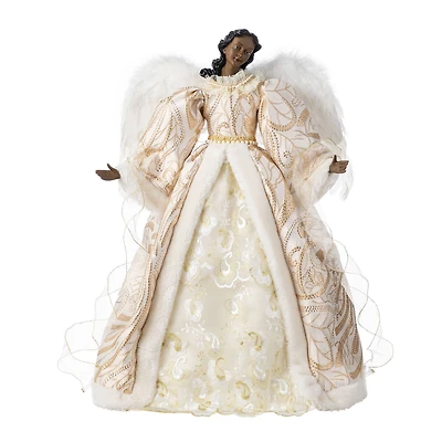 Glitzhome® 24"H Faux Fur & PVC Christmas Elegant African American Angel Tree Topper