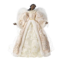 Glitzhome® 24"H Faux Fur & PVC Christmas Elegant African American Angel Tree Topper