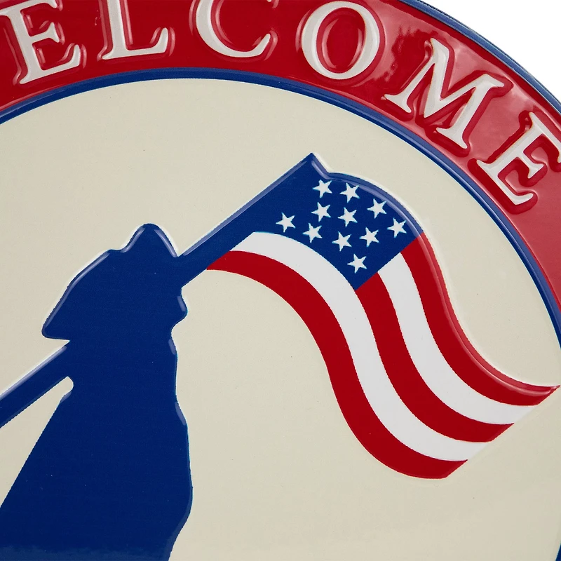 13.75" Welcome Friends & Family Patriotic Dog Metal Wall Sign